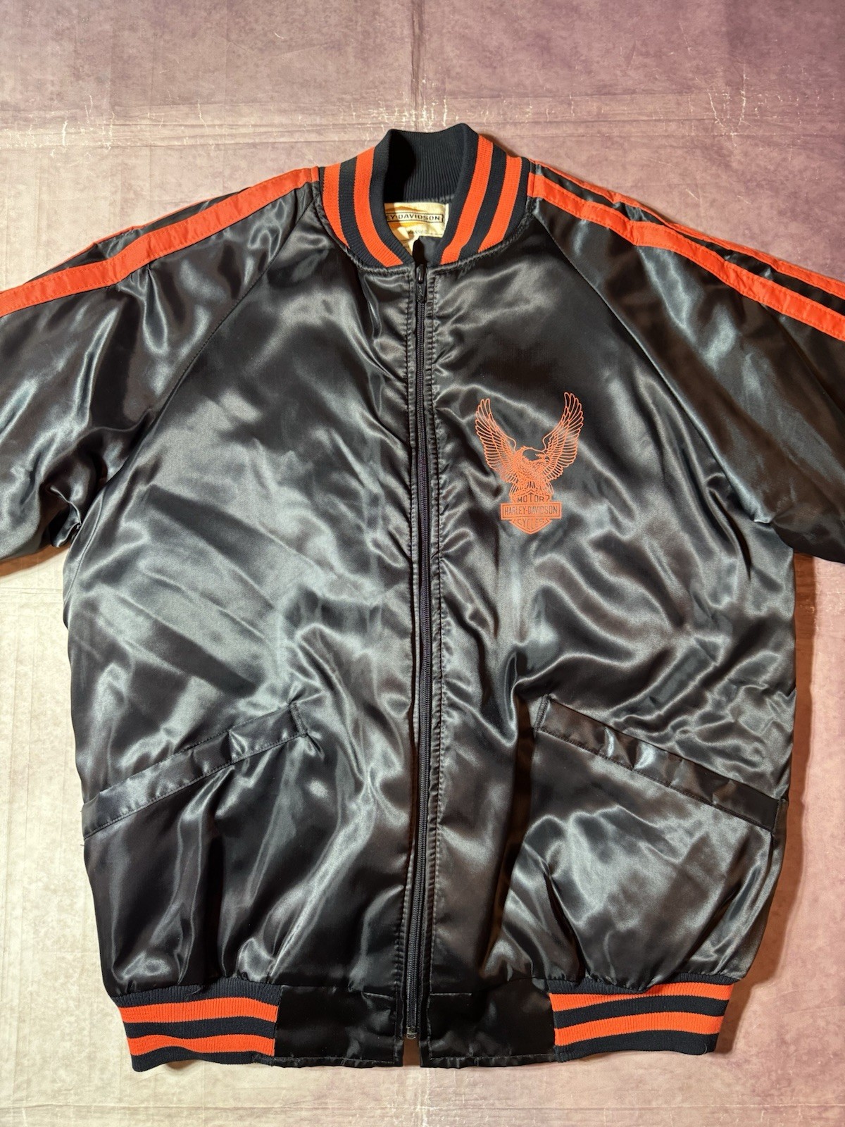 Vintage 1970\'s Harley Davidson Satin Bomber Jacket Men’s Sz Medium Made In USA Vintage 1970\'s Harley Davidson Satin Bomber Jacket Men’s Sz Medium Made In USA