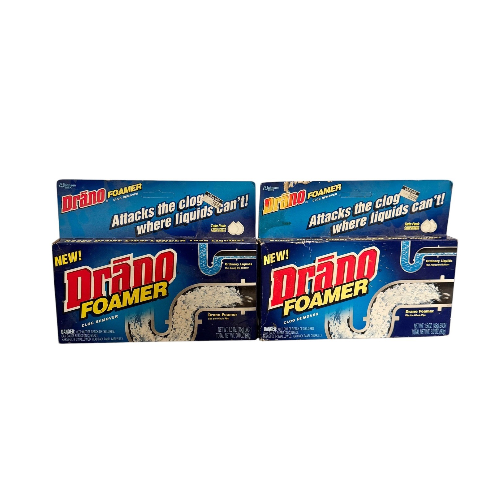 Vintage 1998 Drano Foamer Clog Remover Twin Pack Powder 2 Boxes 4 Treatments