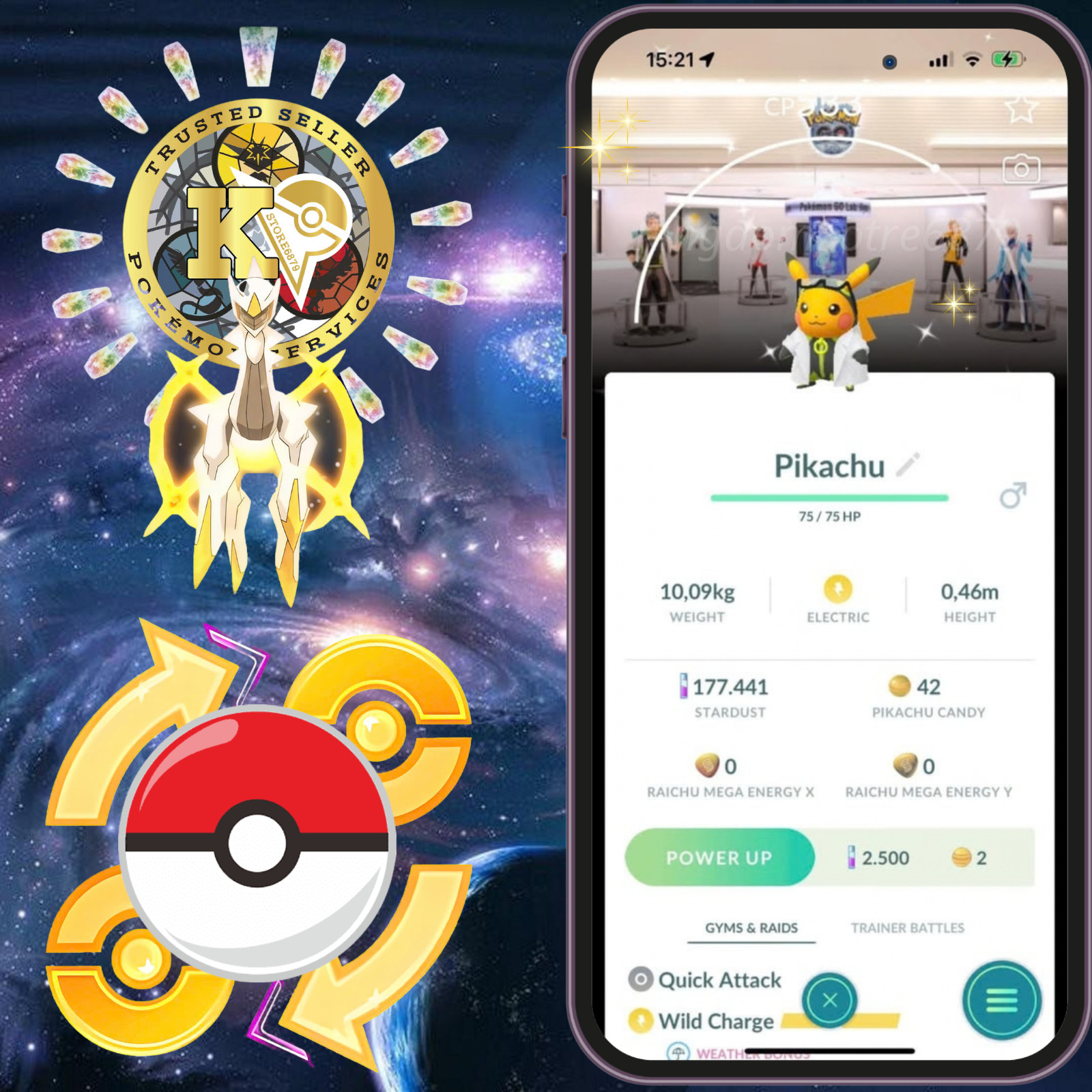 Shiny Professor Willow's Assistant Pikachu — Go Lab Center Background—Digital♻️