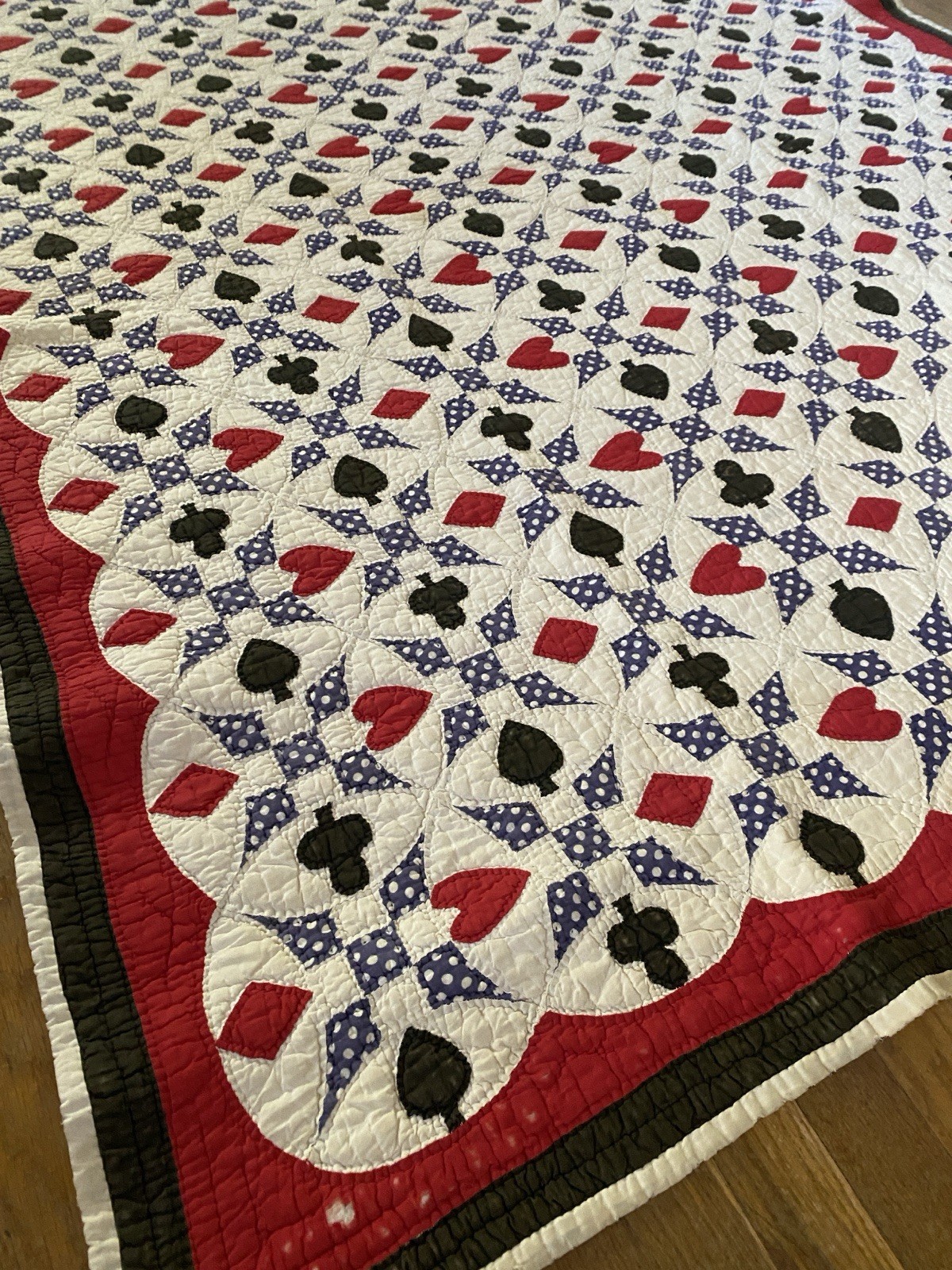 Vintage 1930s Quilt Western Texas Poker Polka Dots Folk Art Playing Cards 75x60\