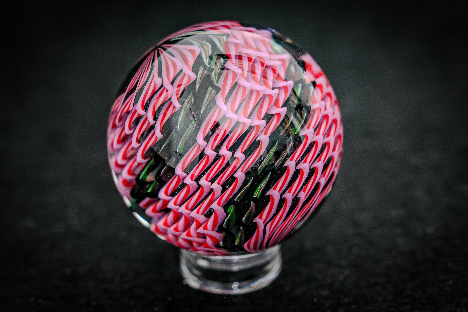 Bryan Trillas Glass Marble/Filigree 14 Cane Pattern/UV/Pink Red Green/1.0-1.1in