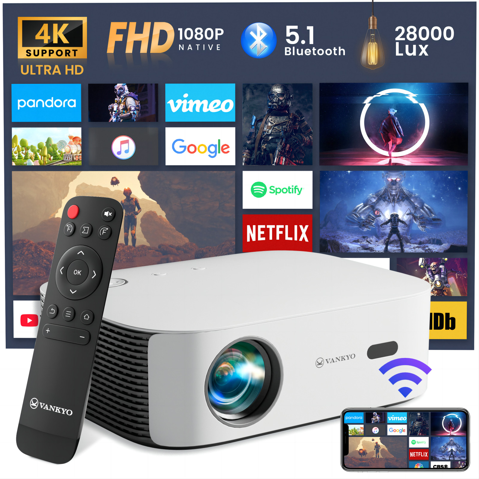 VANKYO Performance V700W 5G WiFi & 5.1 Bluetooth 4K LED Projector Home Theater
