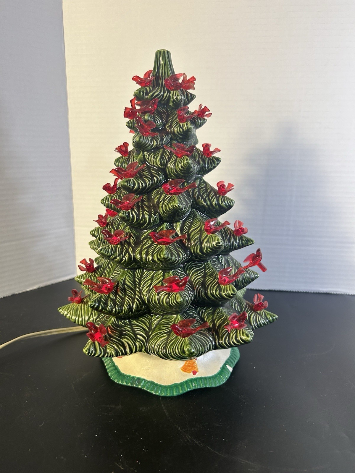 Vintage Ceramic Christmas Tree 9” Red Cardinal Bird Lights Lighted Tabletop