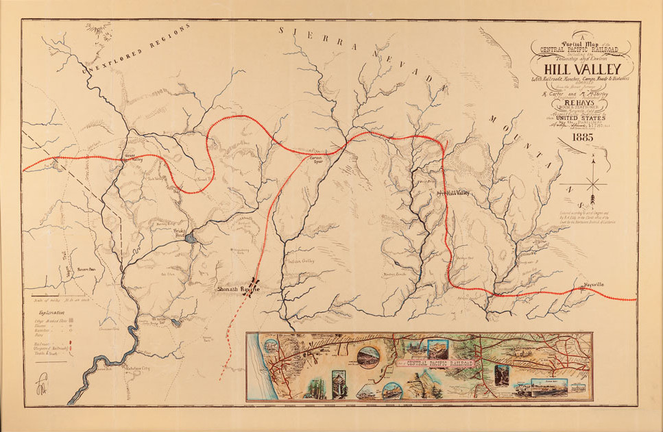 1990 Back To The Future 3 Hill Valley Rail Map Print Delorean Marty McFly