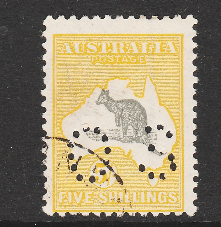 1915 THIRD WATERMARK 5/- YELLOW-GREY \