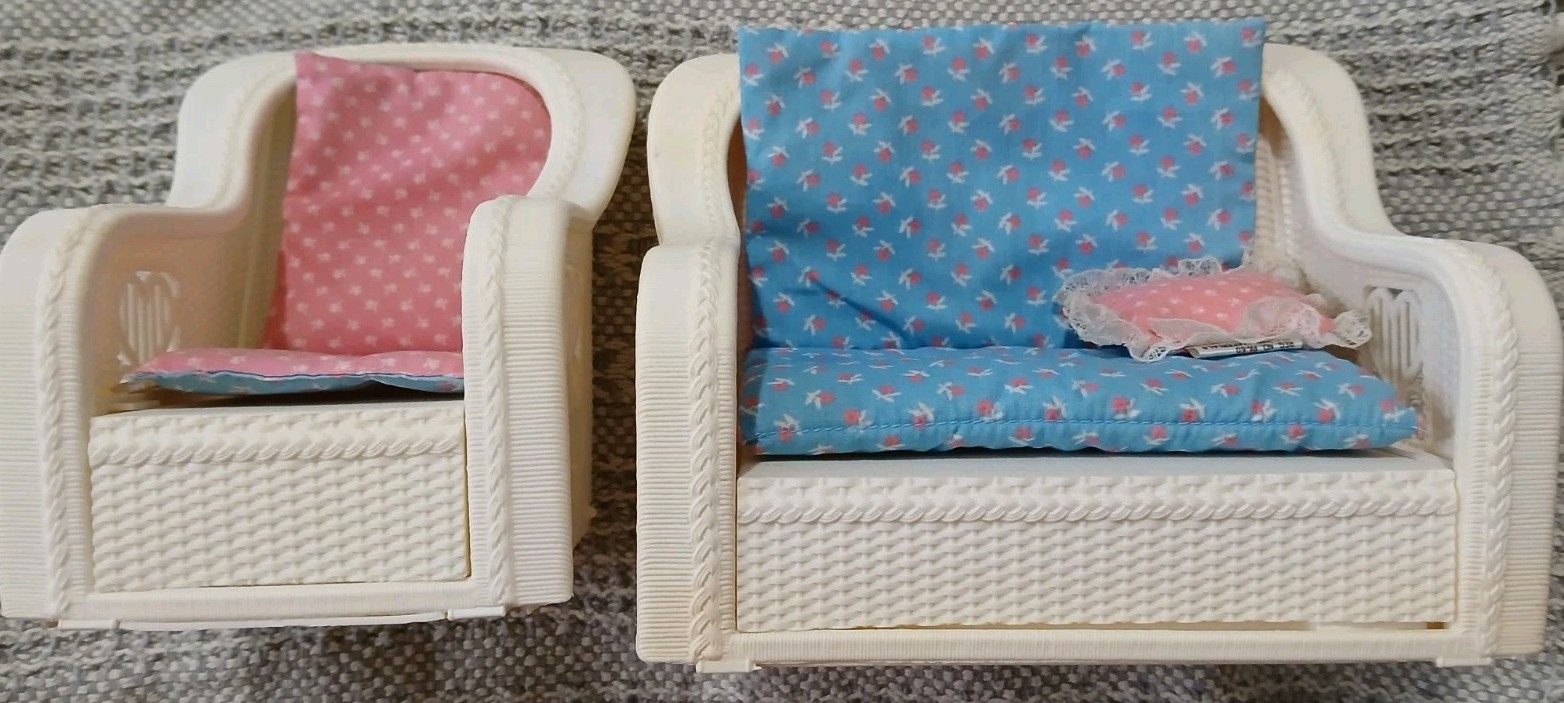 Vintage~1983 Mattel Barbie Faux White Wicker Furniture Lot with Cushions Vintage~1983 Mattel Barbie Faux White Wicker Furniture Lot with Cushions