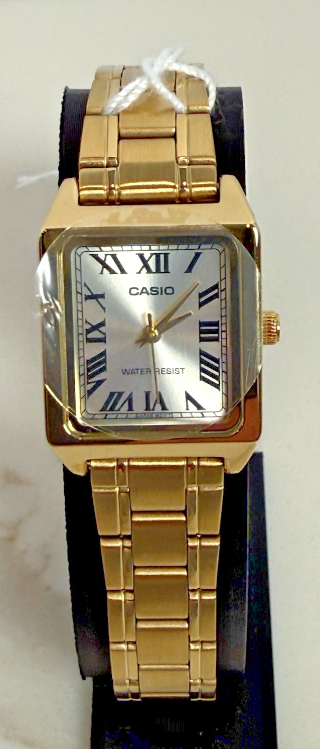 Casio LTP-V007G-9B Women's Rectangular Gold Tone Roman Gold Dial Dress Watch NIB