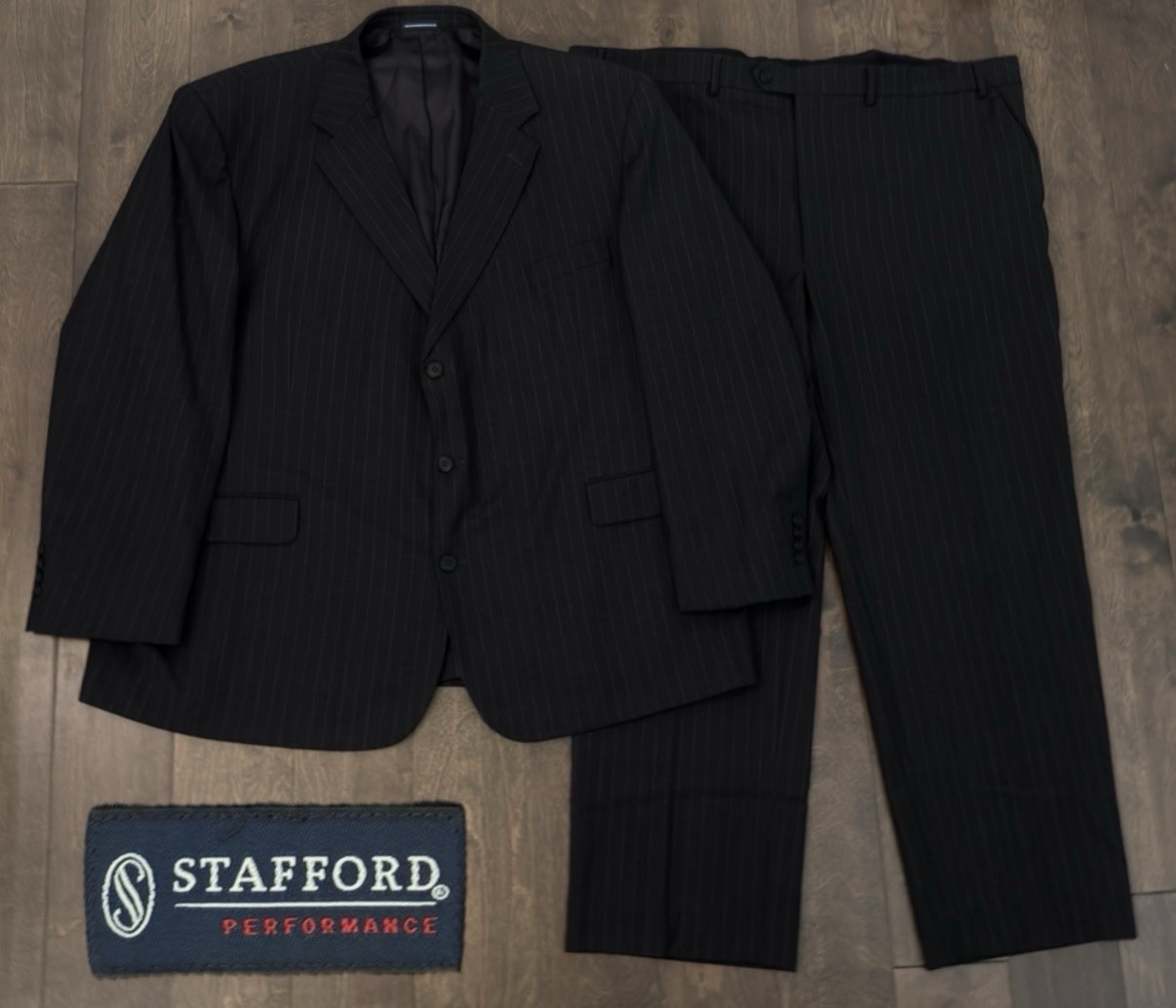 Stafford Performance Mens Wool Grey Pinstripe 2PC Suit Jacket 52R Pants 46X30