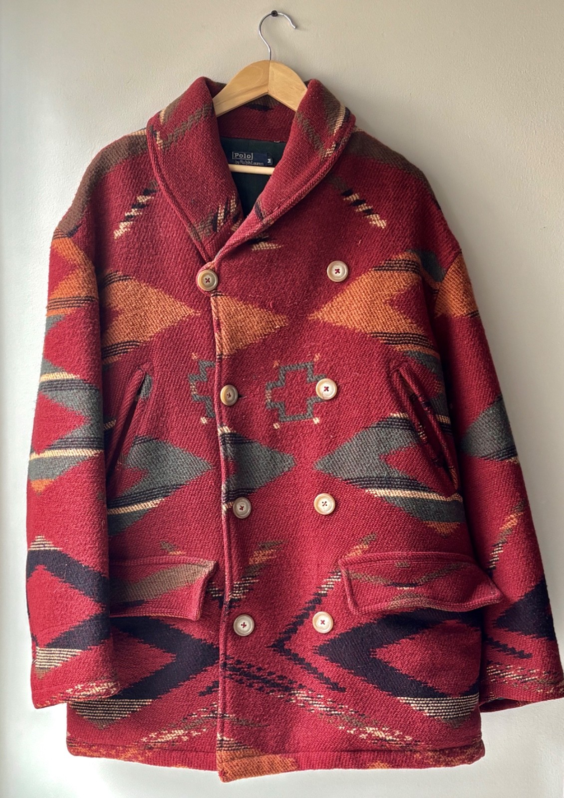Vintage Polo Ralph Lauren Wool Quilted Aztec Jacket Red Men\'s Medium