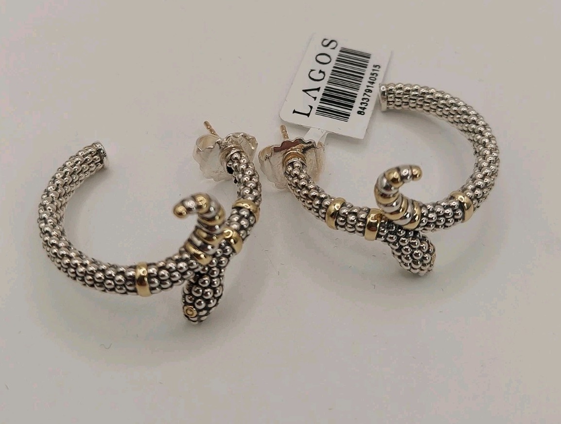 NWT LAGOS Sterling Silver & 18K Gold Rare Wonders Serpent Snake Hoop Earrings 
