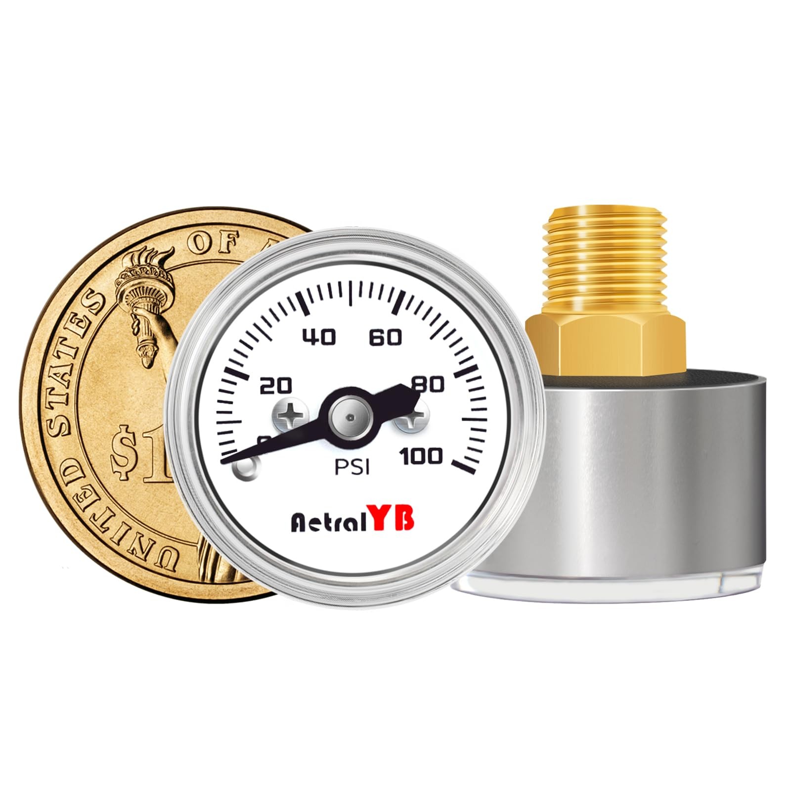 1 Inch mini Pressure Gauge, 0-100 Psi Air Gauge, Stainless Steel Case, 1/8 NP...