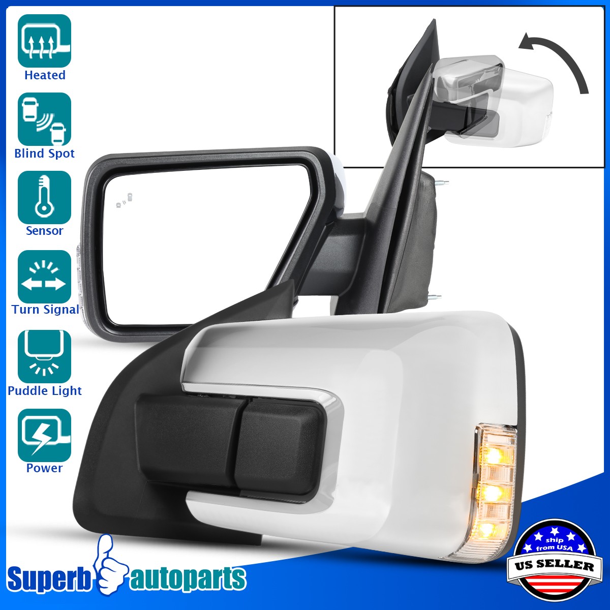 Pair Power Heated Side Mirrors For 2021-2025 Ford F150 F-150+Blind Spot L+R