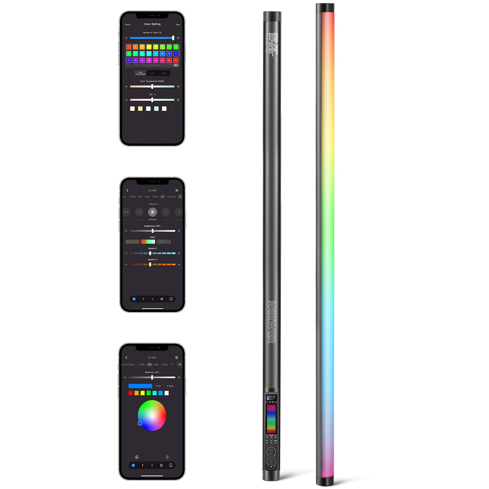NEEWER TL120CD RGBWW Tube Light - 42W, CRI97+, APP/DMX Control