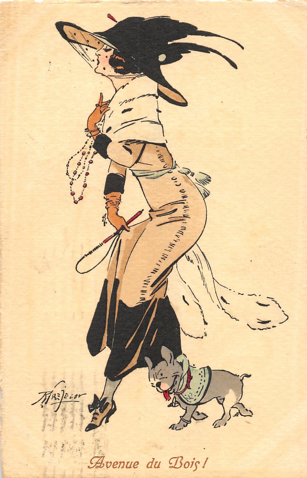 H71/ Interesting Postcard c1910 Art Deco Woman Large Hat Dog French 27 H71/ Interesting Postcard c1910 Art Deco Woman Large Hat Dog French 27