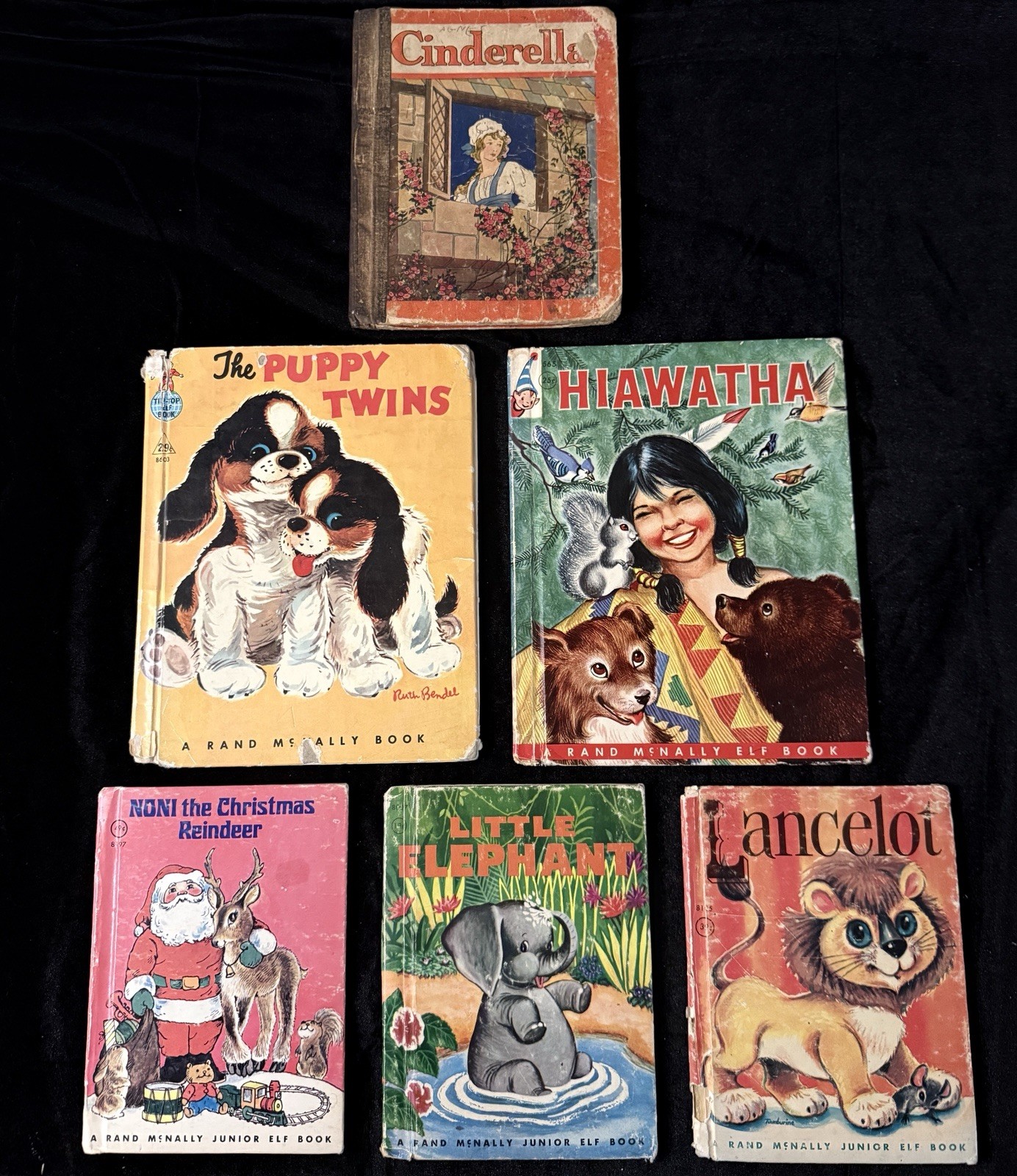 Vintage Rand McNally Children’s Books Lot of 6 Elf Books Cinderella Hiawatha