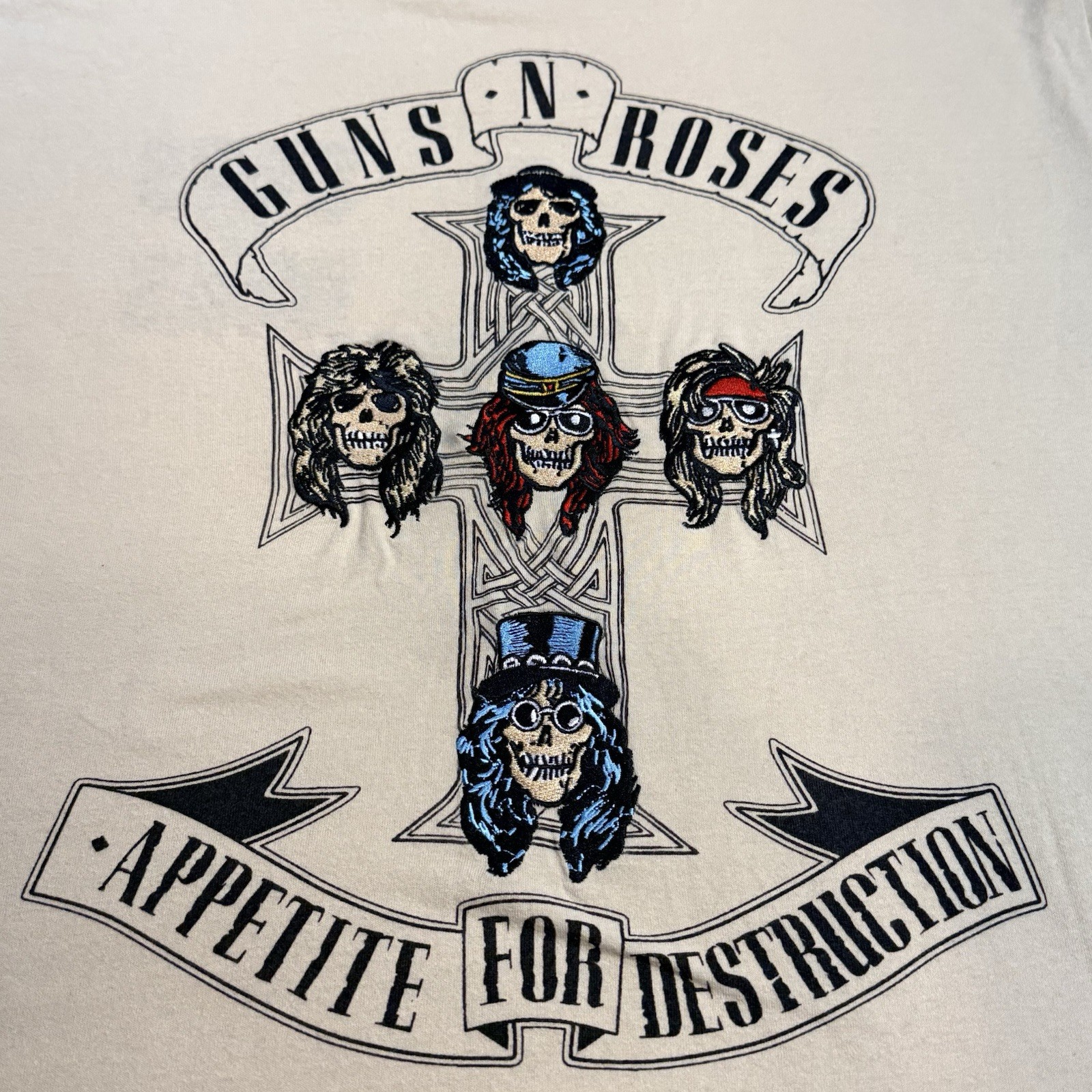 VTG Guns N\' Roses Appetite for Destruction embroidered T-Shirt Cream XL