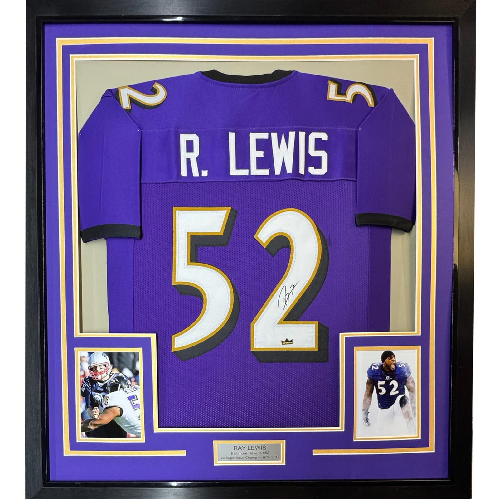 Framed Facsimile Autographed Ray Lewis 35x39 Purple Jersey