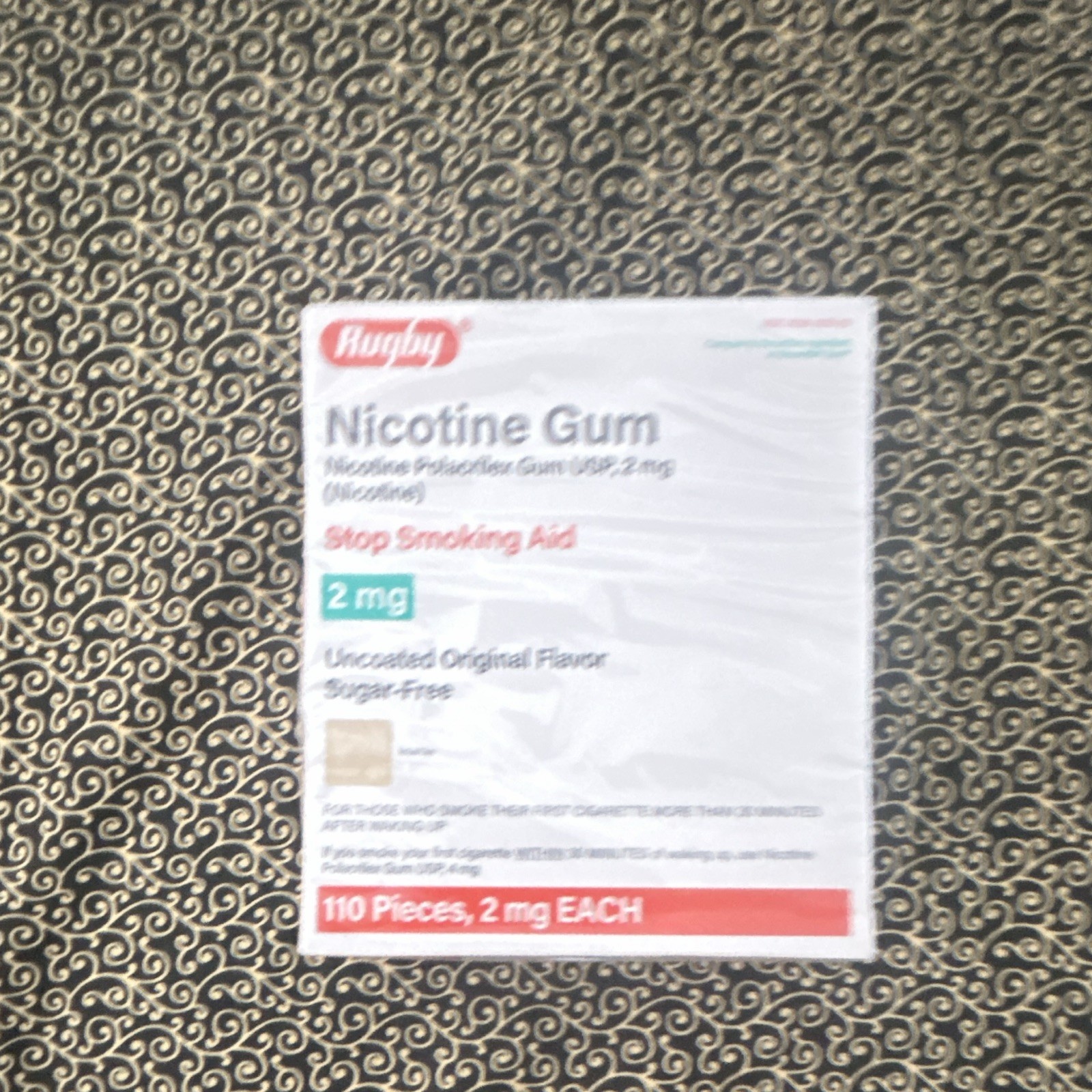 Rugby Nicotine Gum 2 mg Original Flavor Sugar-Free Stop Smoking Aid 110 Ct