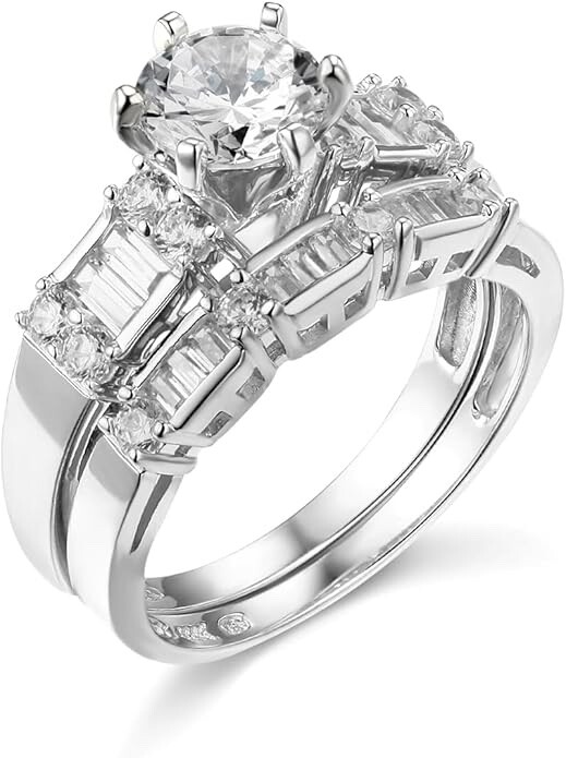 2.75 Ct Round 14K White Gold Simulated Diamond Engagement Ring Wedding Band Set