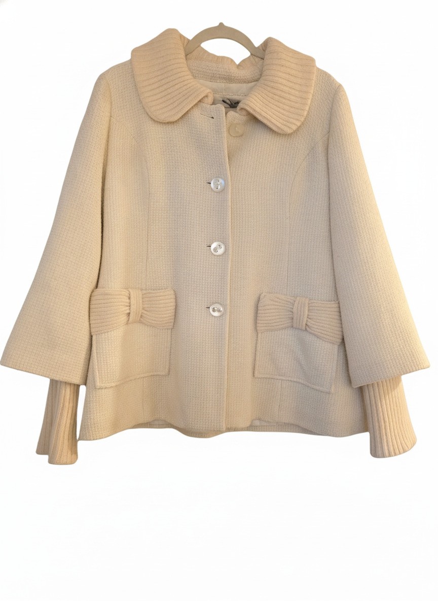 EUC, Anthropologie Tabitha Cream Wool Blend Button-Up Coat,Bow Detail Size L EUC, Anthropologie Tabitha Cream Wool Blend Button-Up Coat,Bow Detail Size L