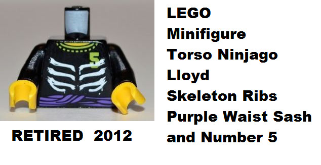 LEGO Minifigure Torso Ninjago Lloyd Skeleton Ribs Purple Waist Sash and Number LEGO Minifigure Torso Ninjago Lloyd Skeleton Ribs Purple Waist Sash and Number