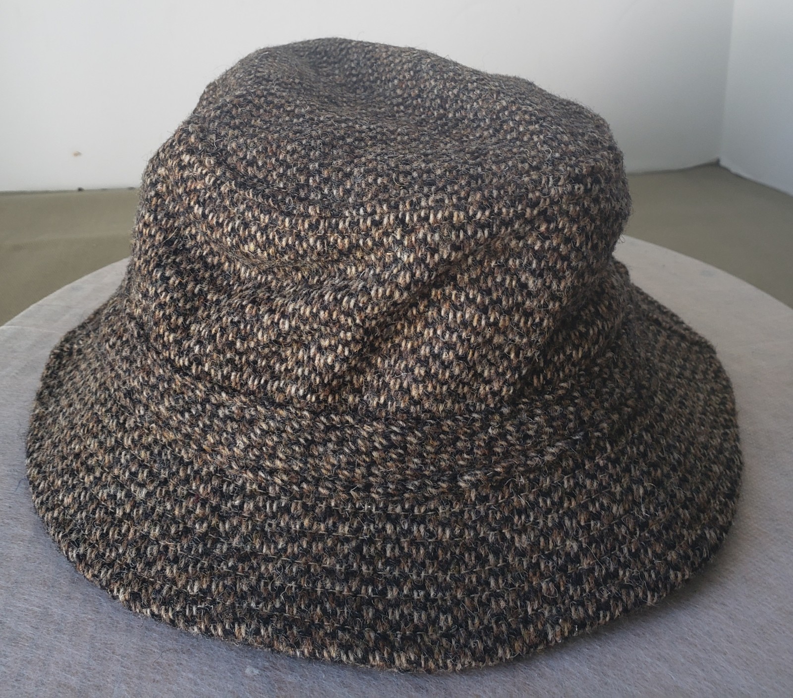 Large Vintage L.L. Bean Harris Tweed Gore-Tex 100% Wool Bucket Hat Brown 