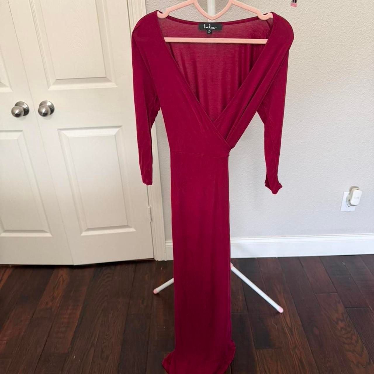 Lulus Burgundy Wrap Maxi Dress Long Sleeve V-Neck Lulus Burgundy Wrap Maxi Dress Long Sleeve V-Neck