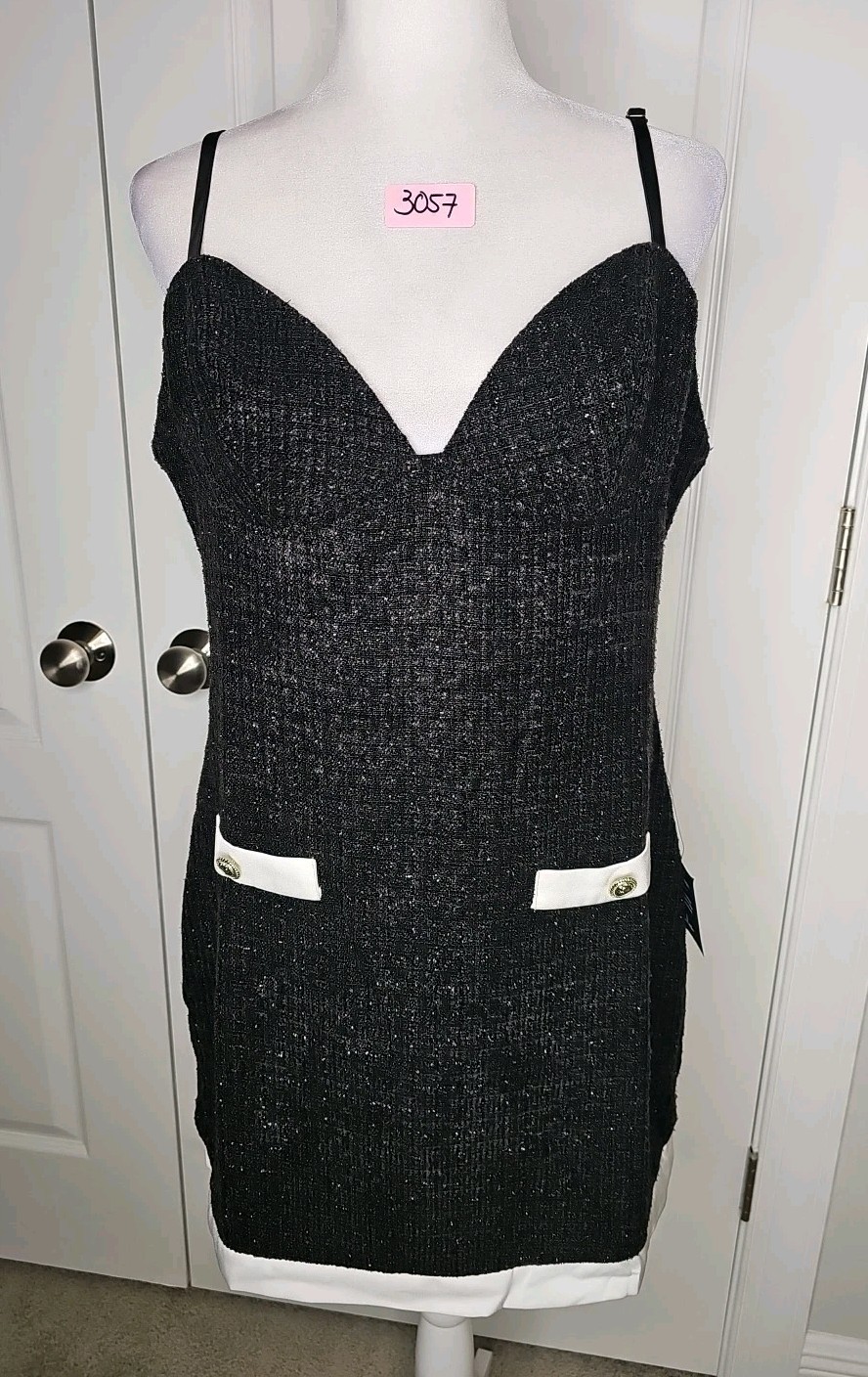 NWT Lulus Easily Posh Black Tweed Lurex Sleeveless Bodycon Mini Dress Size  XL