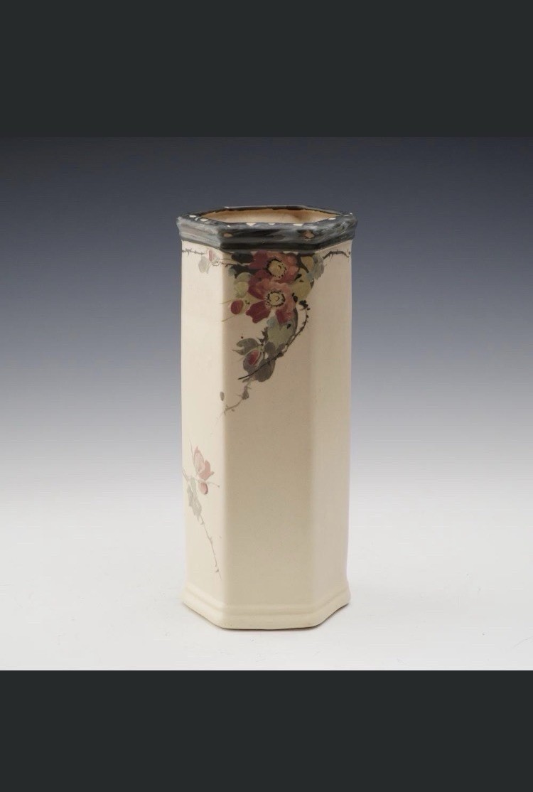 Vintage Weller Pottery Hudson Floral Hand-Painted Hexagonal Vase