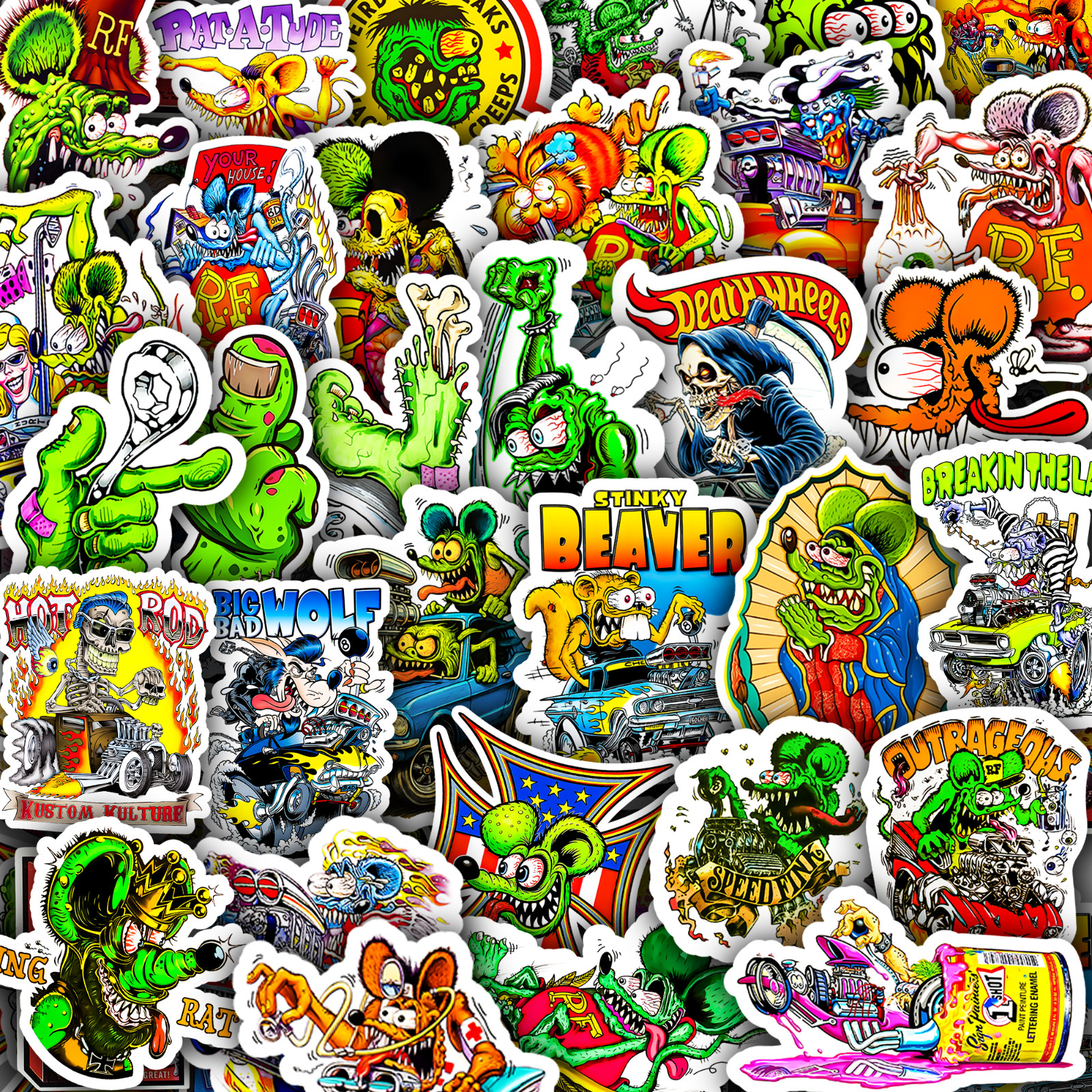 40pcs Rat Fink Ed Roth Vinyl Decals  Vintage Hot Rod Custom Sticker Set