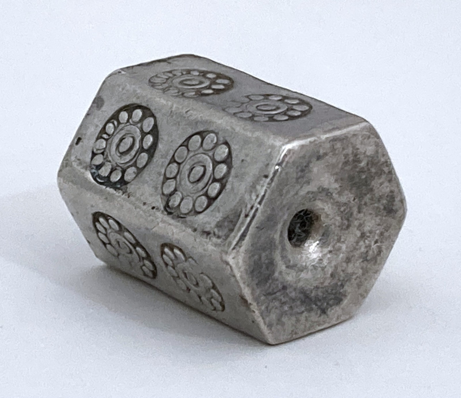 Vintage Tribal Handmade 925 Sterling Silver 15.5 mm Hexagon Floral Stamped Beads