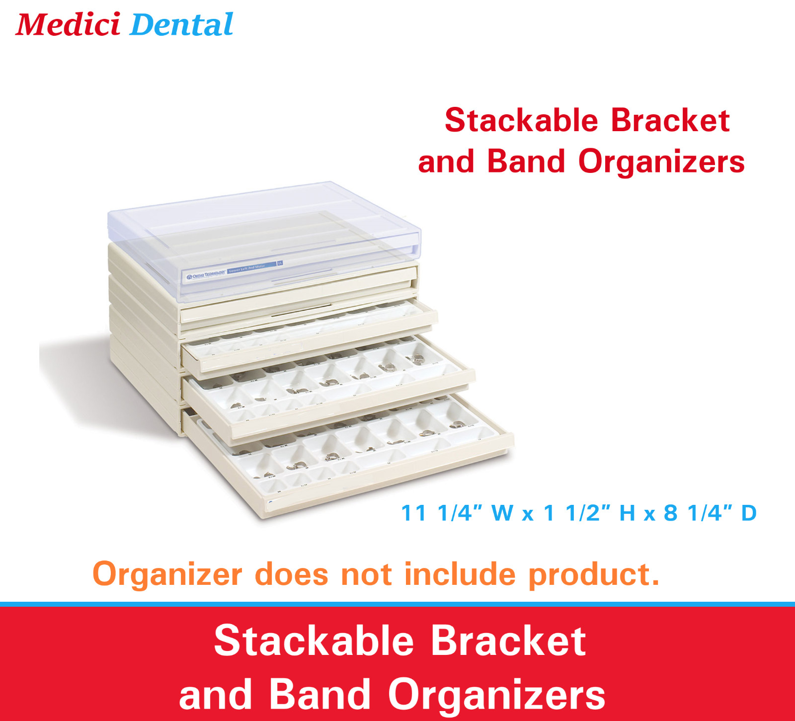 Ortho Stackable Brackets and Band Organizer, Clear display screen, Interlocking