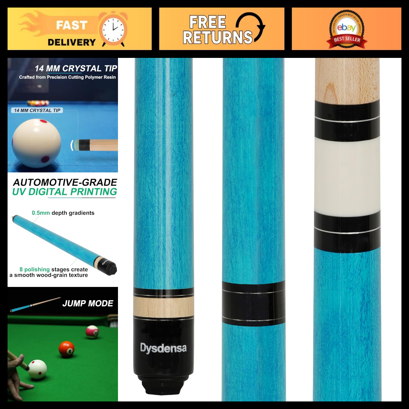 3-Piece Heavy Jump Break Cue Stick Set, Adjustable Weights, Pool Billiards Acces