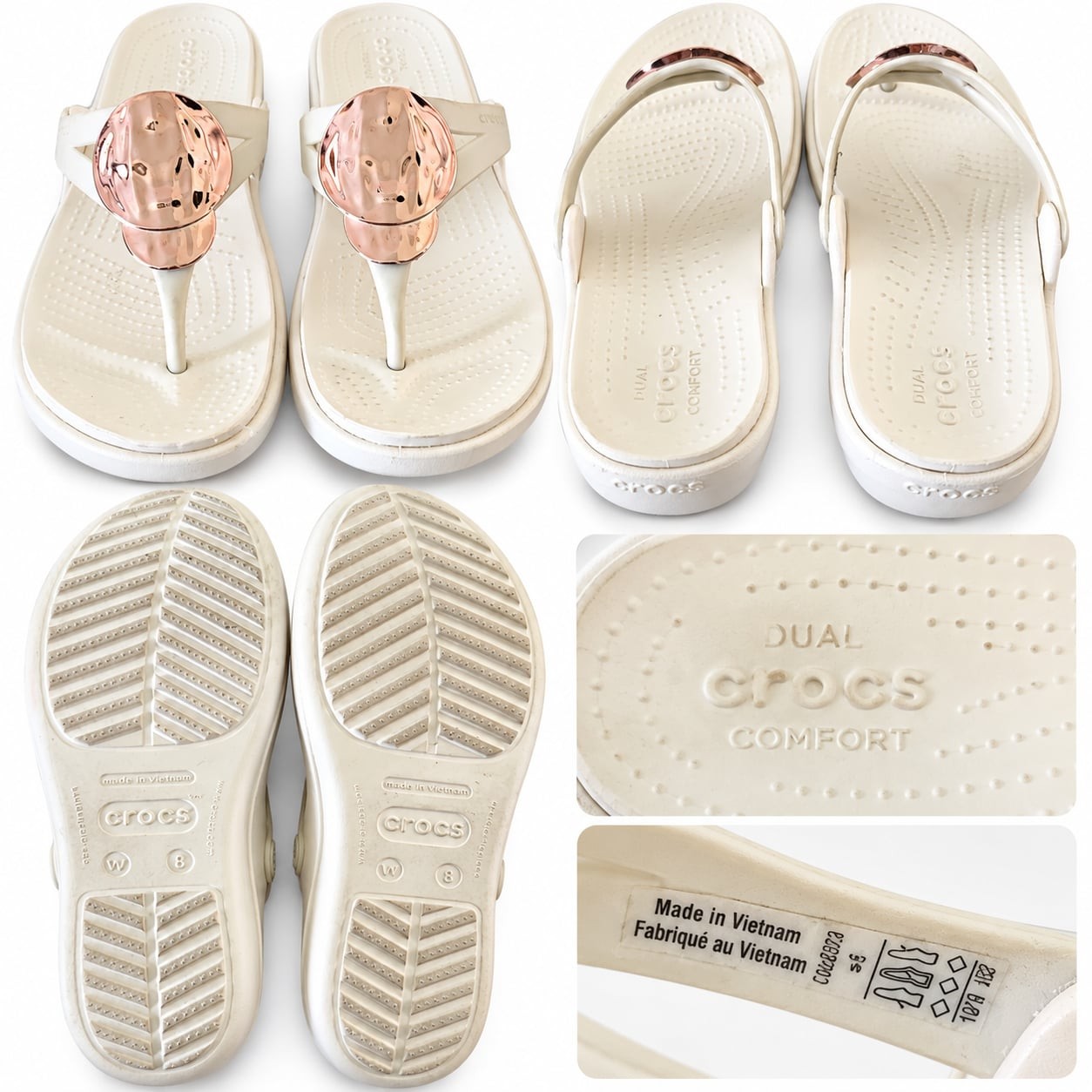 Crocs Sanrah Hammered Circle Wedge Sandals Size 8 Oyster Gold Crocs Sanrah Hammered Circle Wedge Sandals Size 8 Oyster Gold