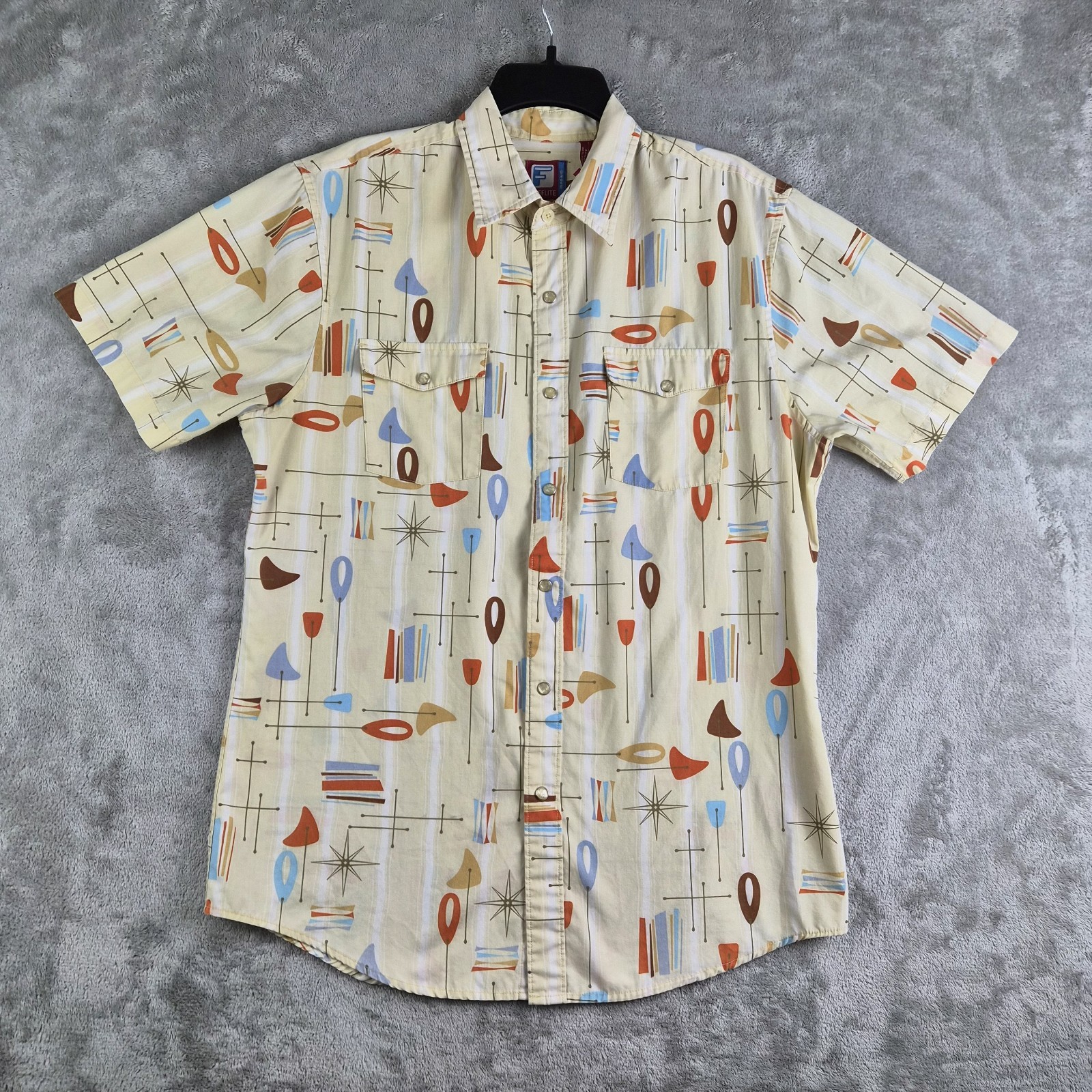 Vintage 1960s Fireflite Shirt Mens Medium Pearl Snap Atomic Geometric Rockabilly Vintage 1960s Fireflite Shirt Mens Medium Pearl Snap Atomic Geometric Rockabilly