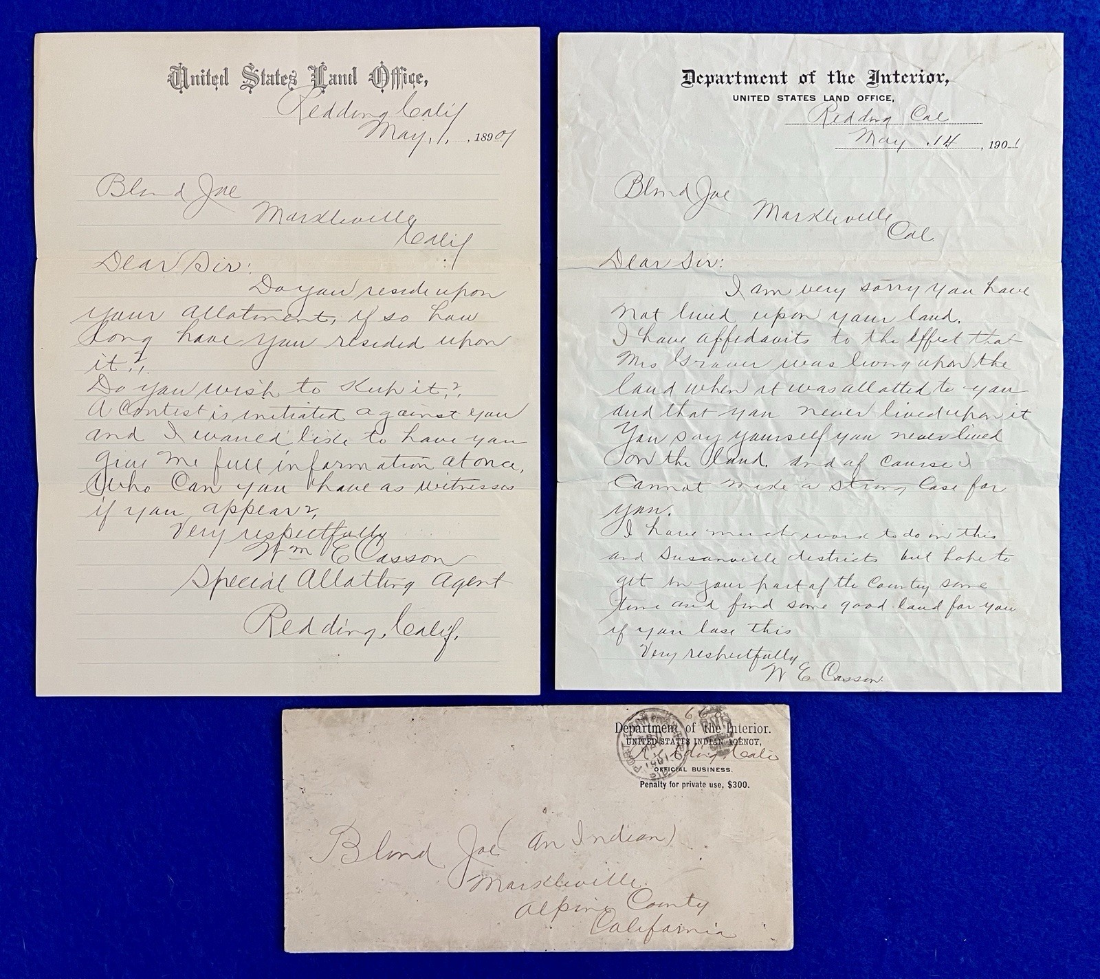 1901 BLIND JOE Native American ANTIQUE Letter CALIFORNIA Indian REMOVAL Original 1901 BLIND JOE Native American ANTIQUE Letter CALIFORNIA Indian REMOVAL Original