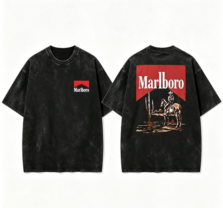 Vintage Washed Marlboro Cowboy Front Back Print Men T-shirt Vintage Washed Marlboro Cowboy Front Back Print Men T-shirt