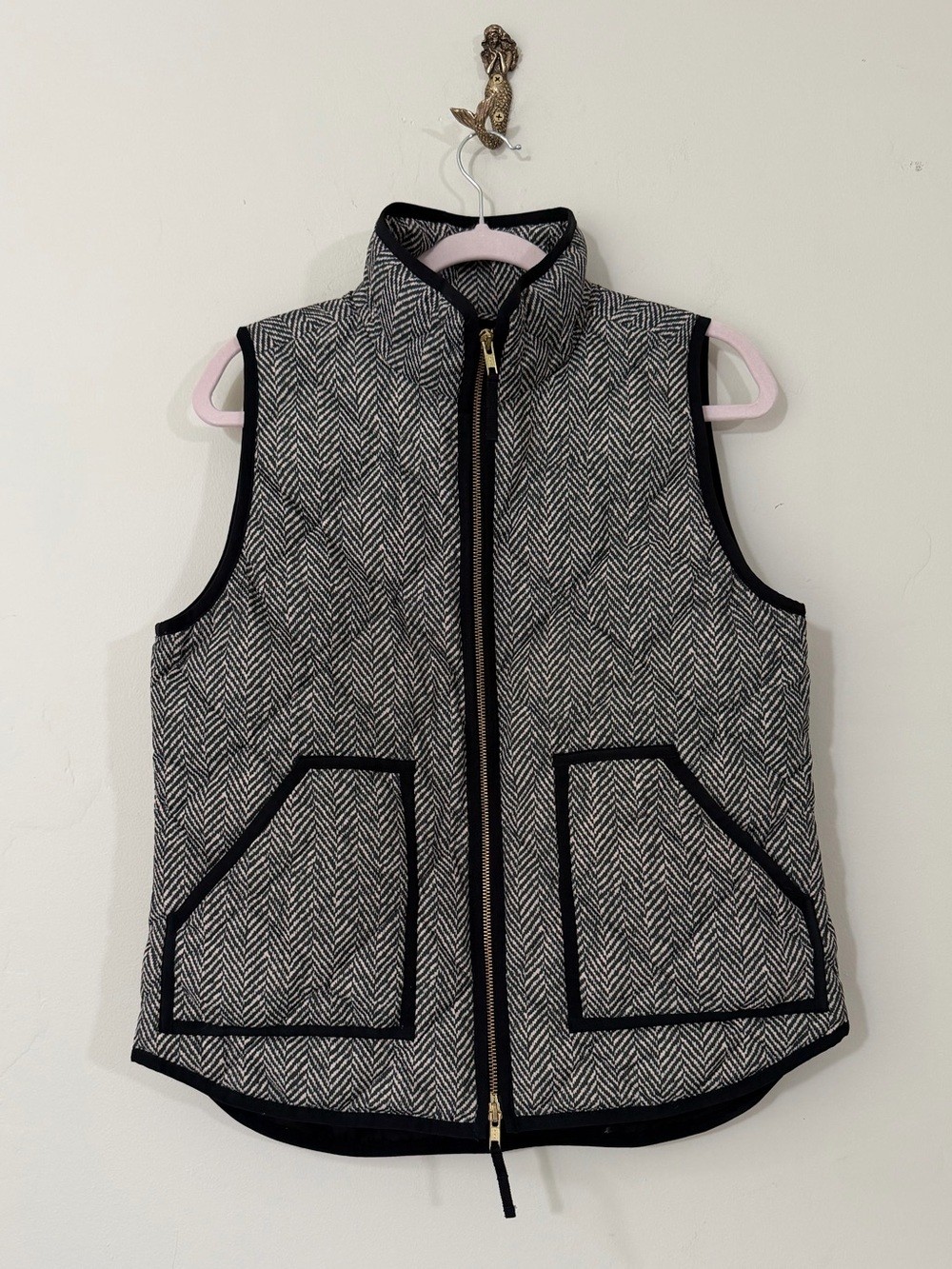 J. Crew Black & White Herringbone Zip Vest