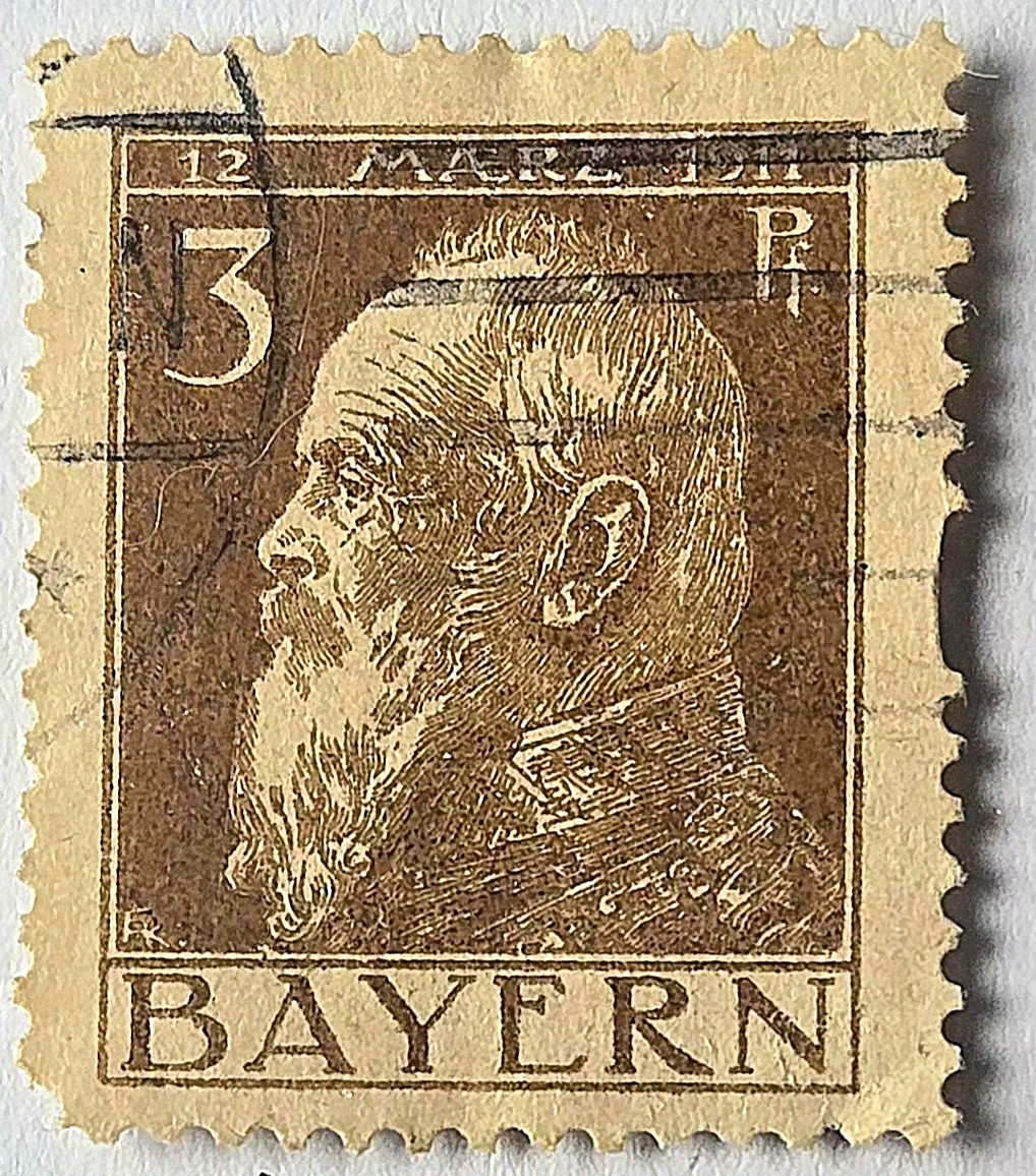 Bavaria (Bayern) Germany 3 Pf Brown Used Postage Stamp Royalty Handstamped Bavaria (Bayern) Germany 3 Pf Brown Used Postage Stamp Royalty Handstamped