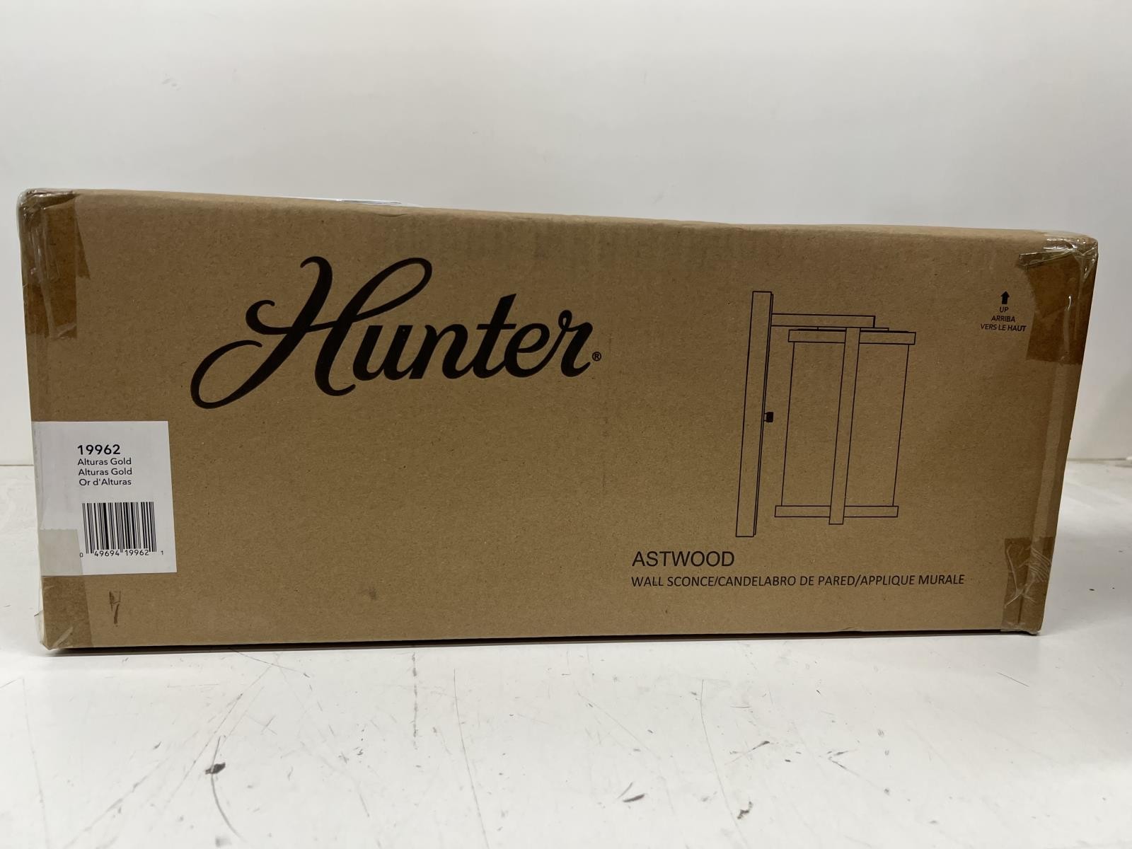Hunter Astwood 1-Light Alturas Gold Wall Sconce Clear Glass New