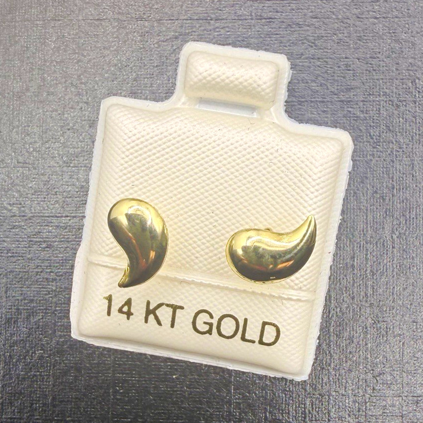 14K Yellow Gold Curved Teardrop Stud Earrings – Women’s Fine Jewelry