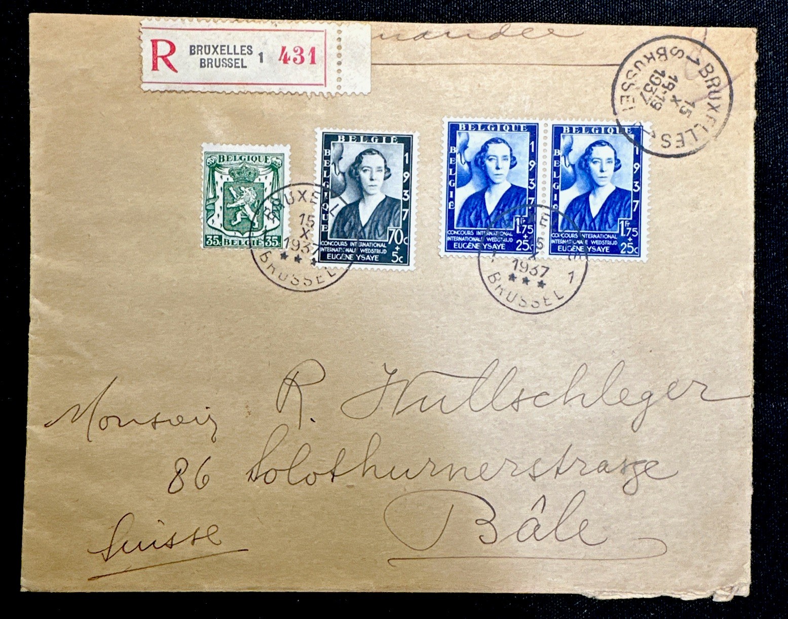 VINTAGE 1937 - MAIL COVER FROM BRUSSELS BELGIUM VINTAGE 1937 - MAIL COVER FROM BRUSSELS BELGIUM