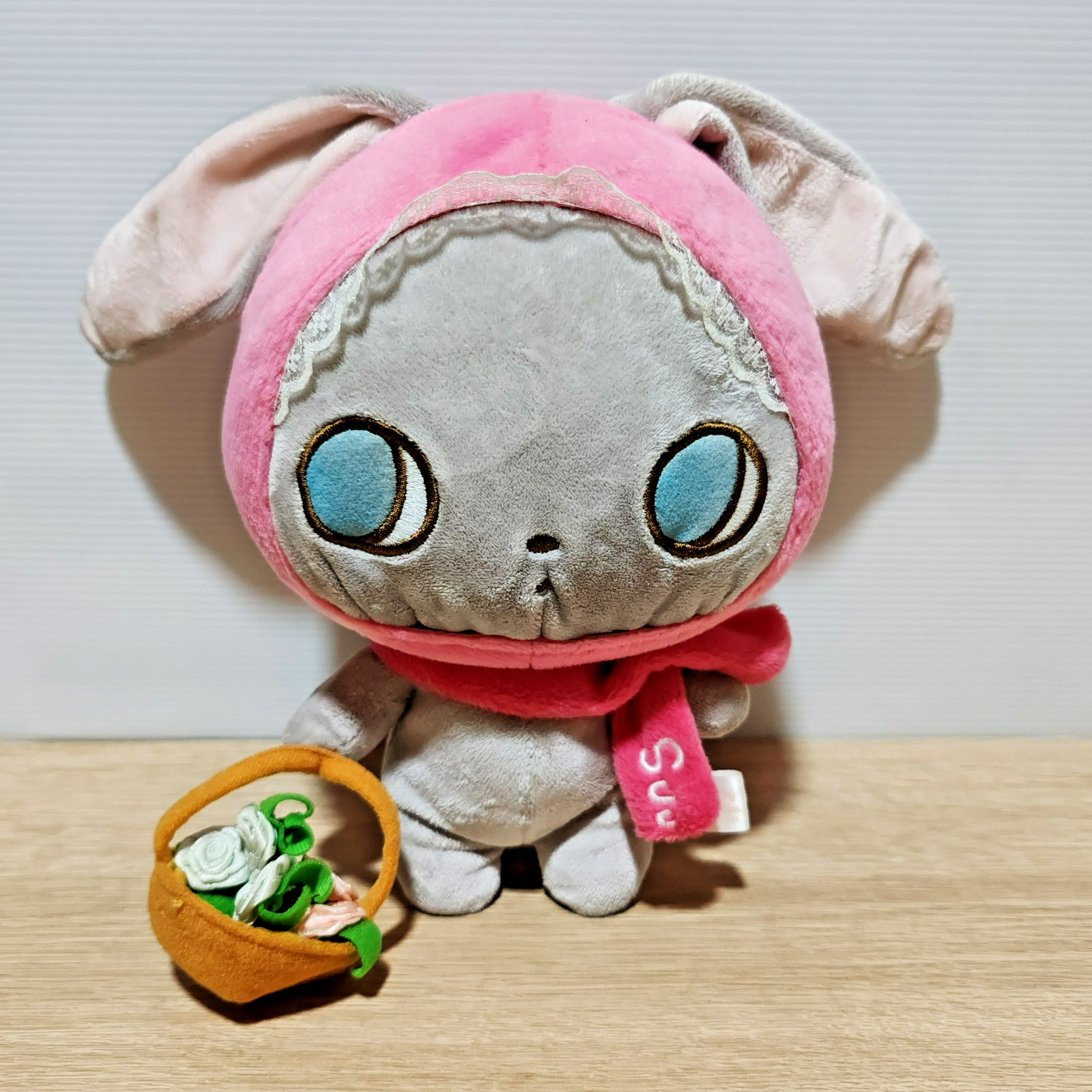 San-X Ruu & SUU Plush Doll Toy Pink Hood Rabbit Fower Basket BIG 9\
