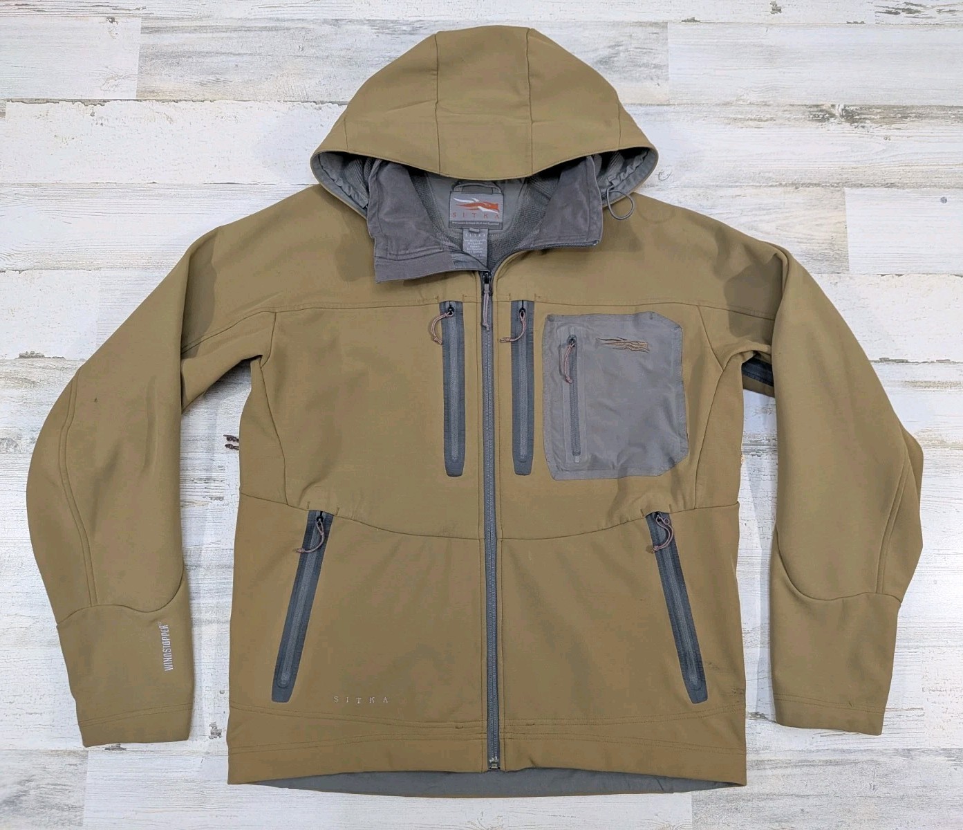 Sitka Jacket Mens Large Tan Fleece Lined Windstopper Full Zip