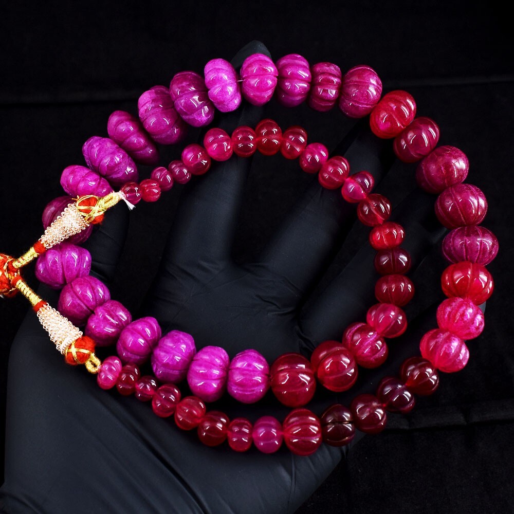 Carved Red Ruby 756.00 Cts Top Grade Beaded Womens Necklace Jewelery RK 07 E690
