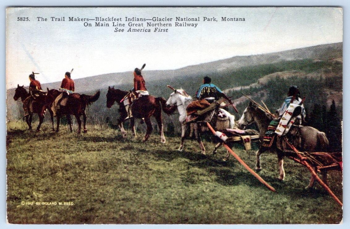 1912 BLACKFEET GLACIER NATIONAL PARK MONTANA GREAT NORTHERN RAILWAY POSTCARD