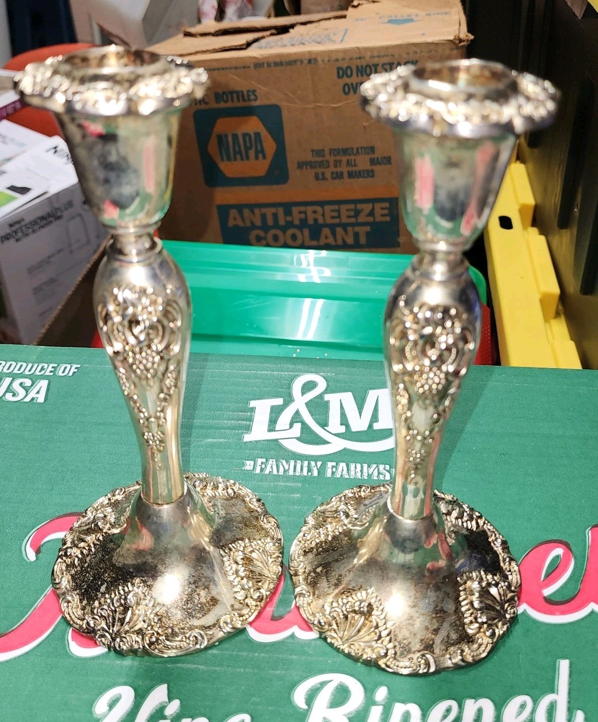 Godinger Silverplate Candlesticks Pair - Silver Plated Composition