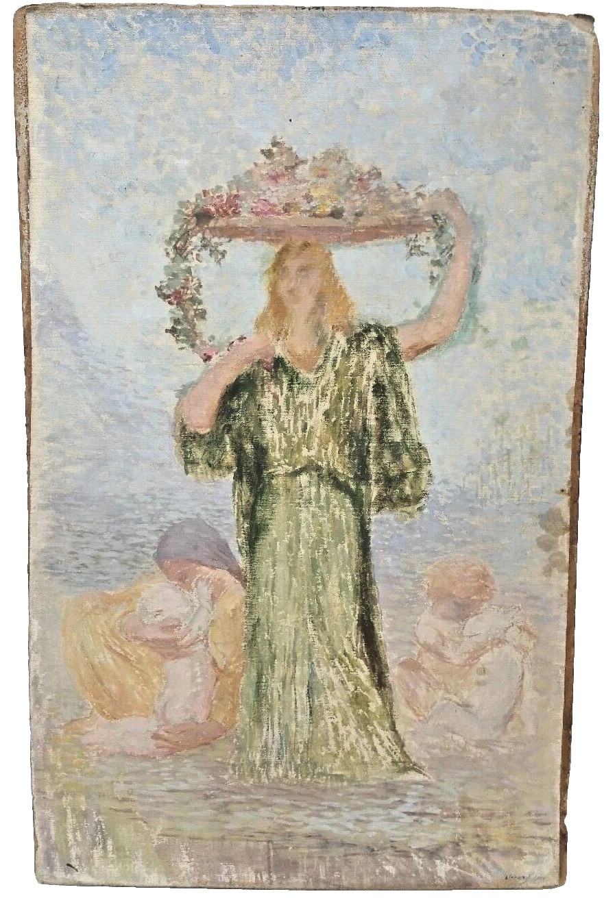 Antique French Oil on Canvas Painting Signed 1901 20\'\' x 12\'\' Antique French Oil on Canvas Painting Signed 1901 20\'\' x 12\'\'