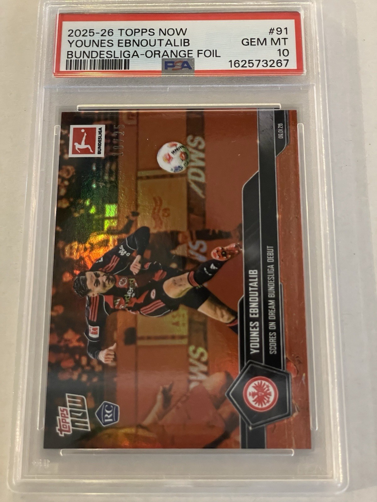 Topps 2025-26 Now Bundesliga Younes Ebnoutalib #91 RC Orange Foil/25 PSA 10