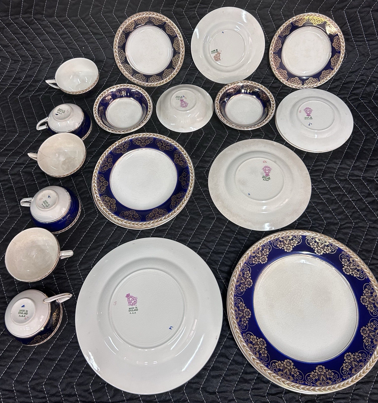 Antique; Crown Ducal; England Colfax English Regency Cobalt Blue & Gold; 23 Pcs